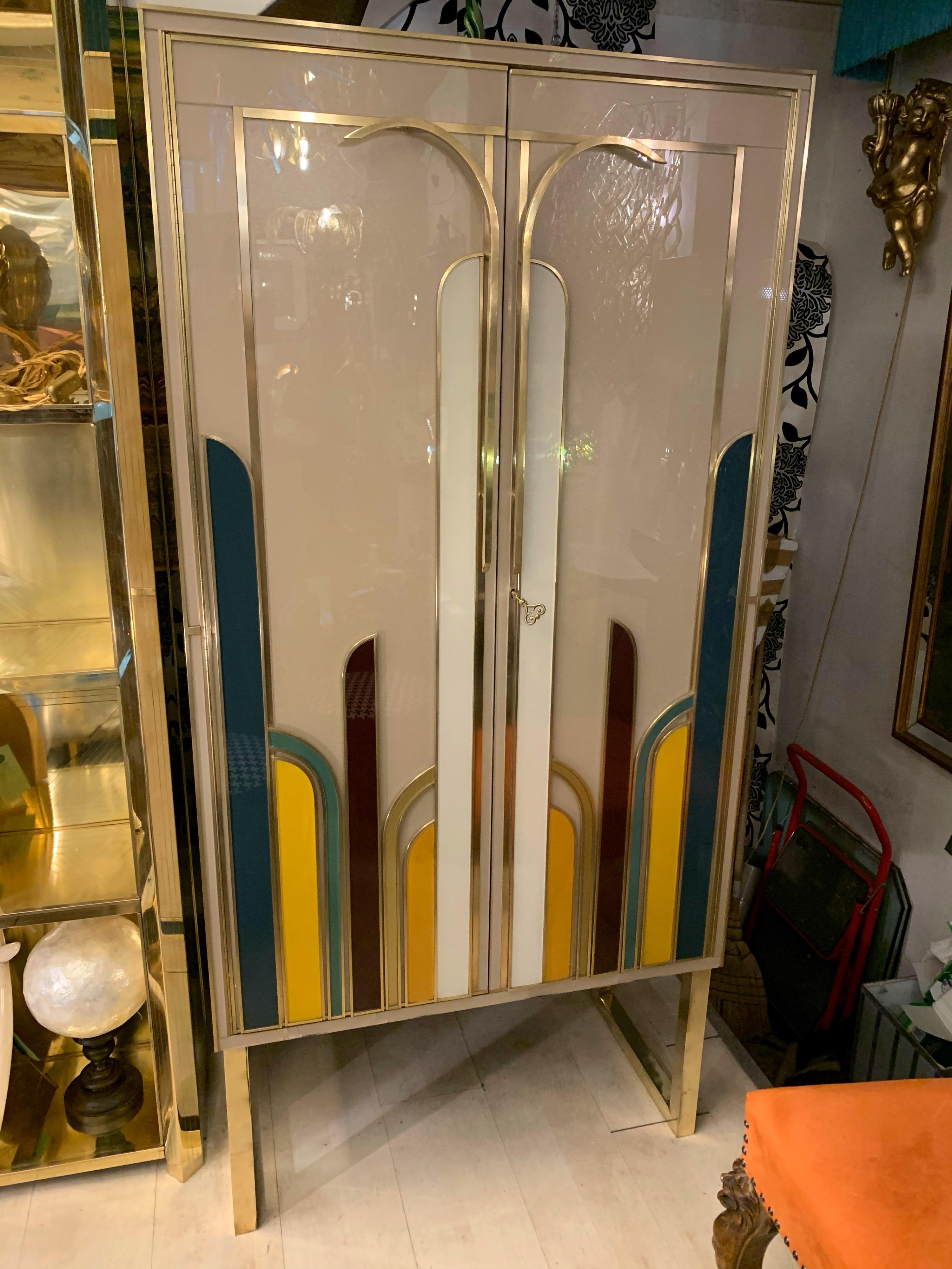 Beige Opaline Glass Cabinet with Multicolored Opaline Glass Inserts, 1980s 4