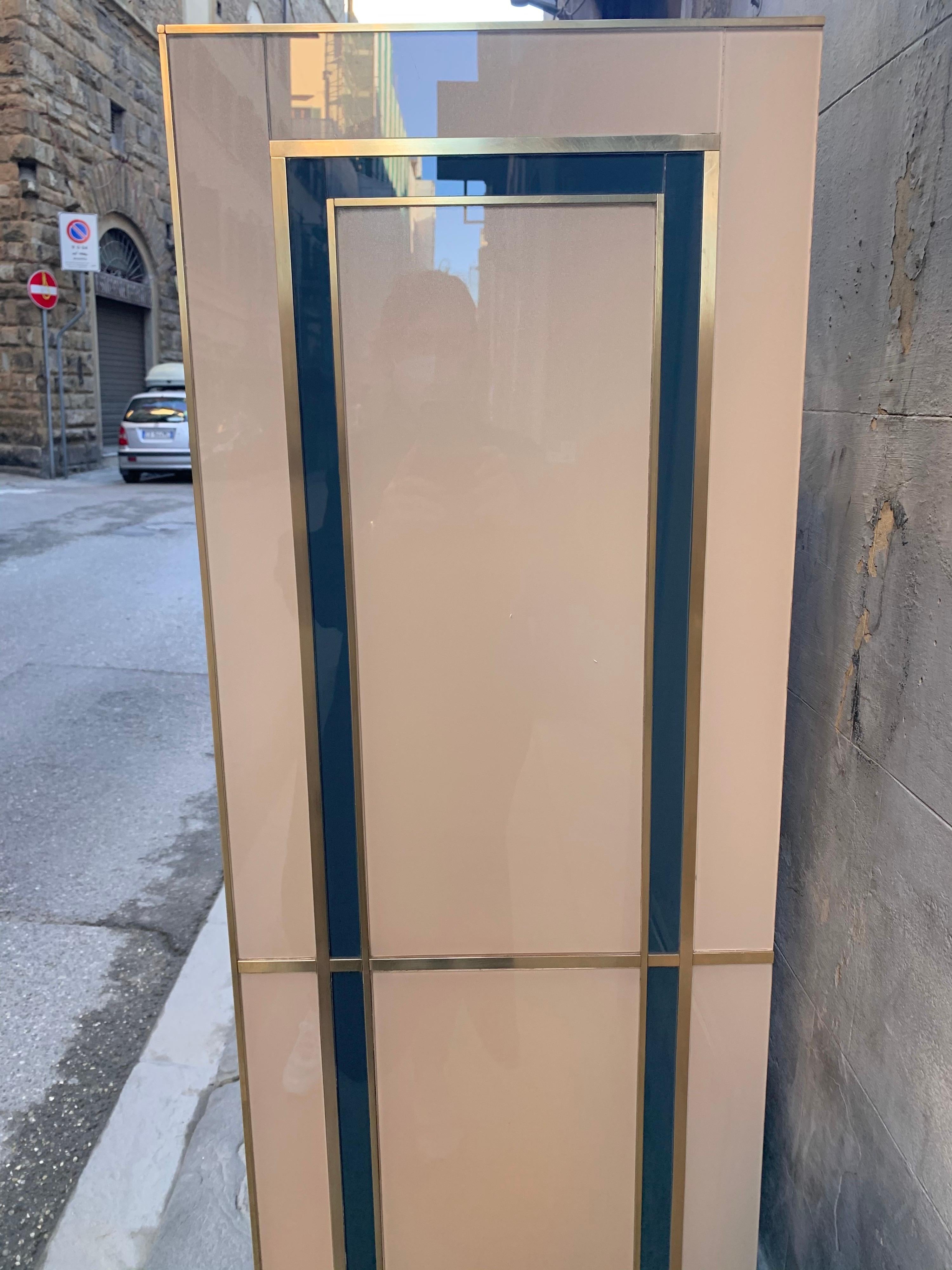 20th Century Beige Opaline Glass Cabinet with Multicolored Opaline Glass Inserts, 1980s