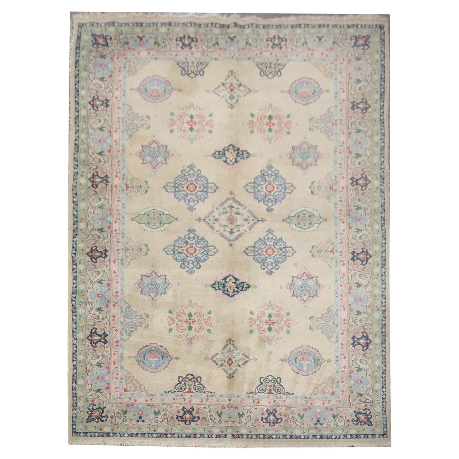 Tapis de salon indien fait main CHR83 beige d'inspiration orientale en vente