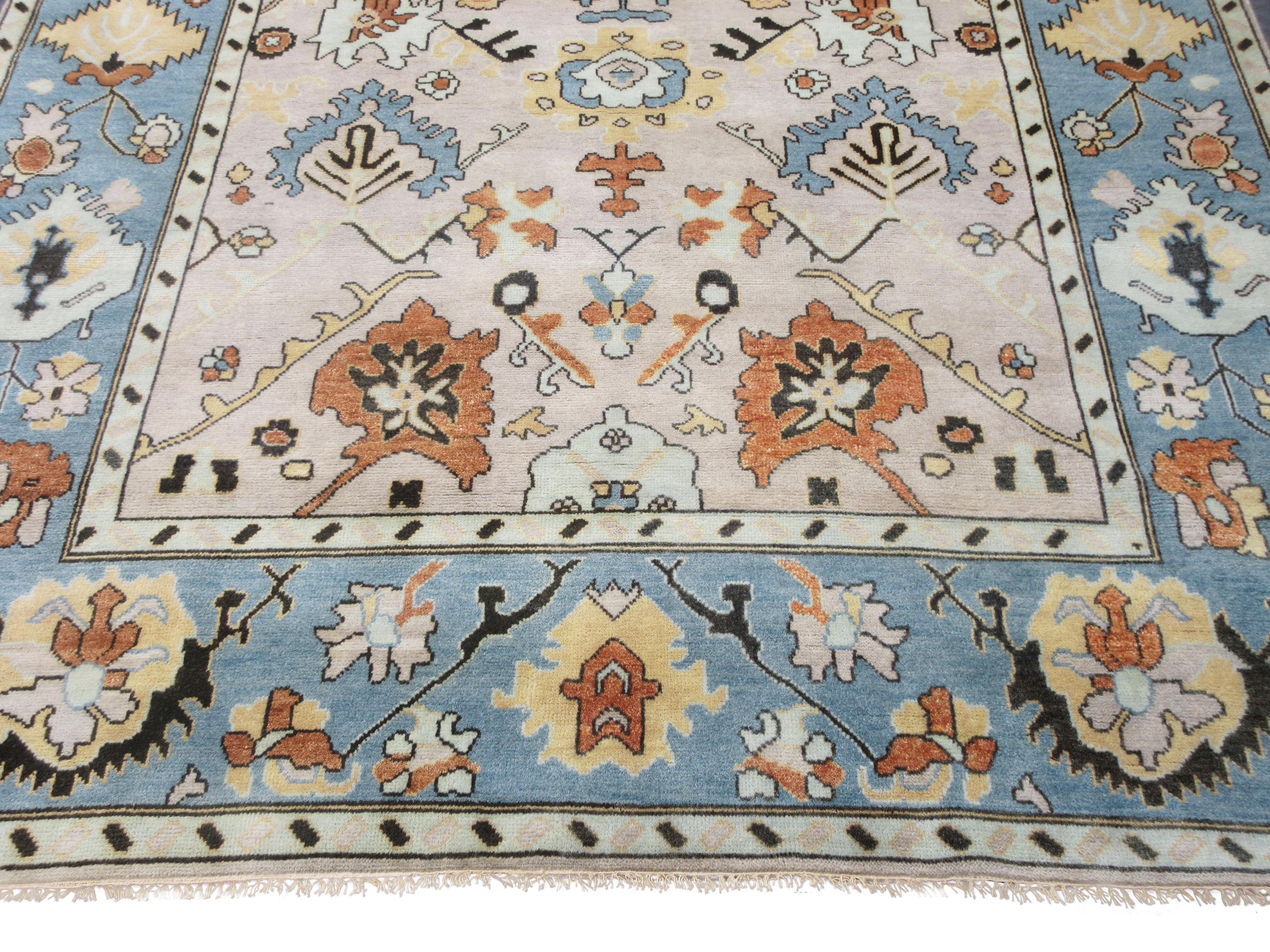 Indian Beige Oushak Area Rug For Sale