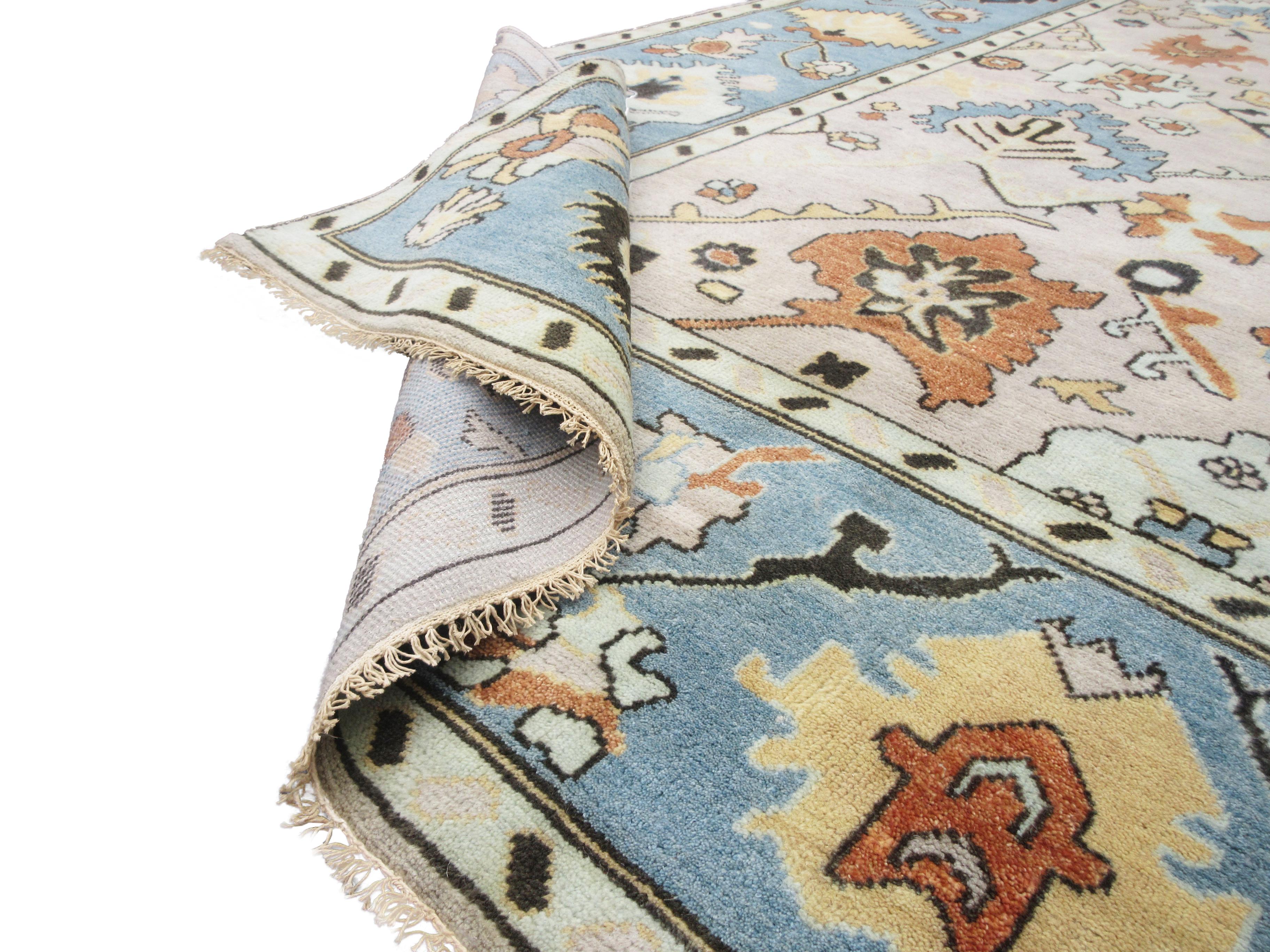 Contemporary Beige Oushak Area Rug For Sale