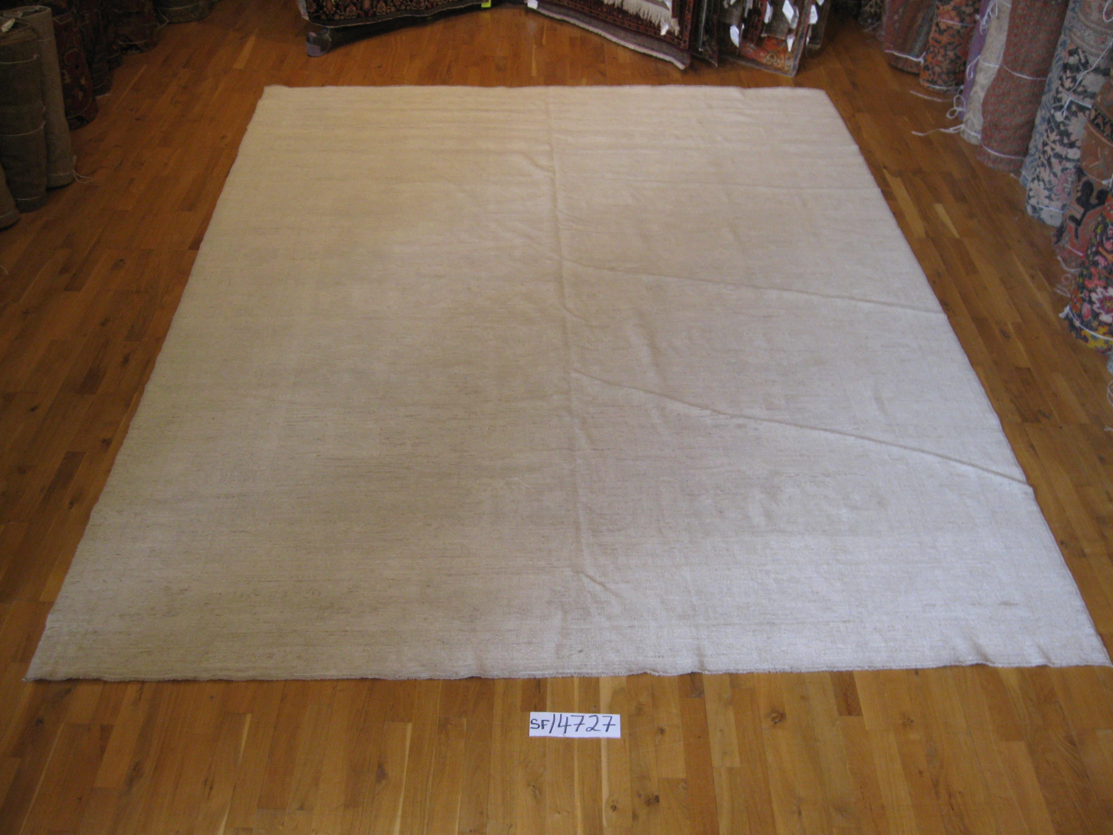 Hand-Knotted Beige Oushak Style Wool Area Rug