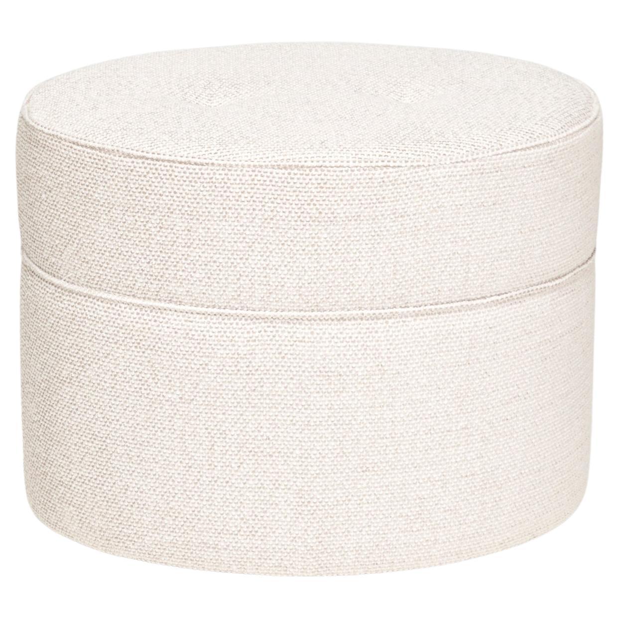 Beige Oval Vanity Fabric Stool With Wheels  For Sale