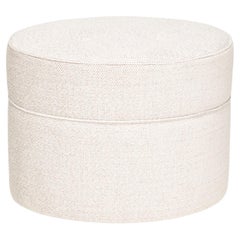 Beige Oval Vanity Fabric Stool With Wheels 