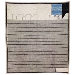 Tapis surdimensionné en laine de style marocain beige, fabriqué à la main avec un motif géométrique moderne