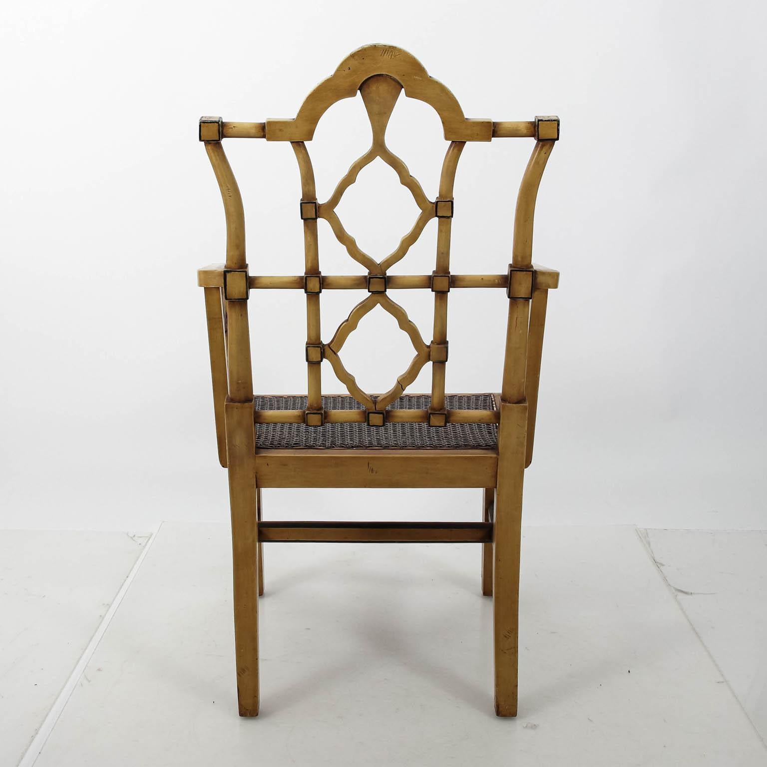 Wood Beige Painted Chinese Chippendale Style Armchair For Sale