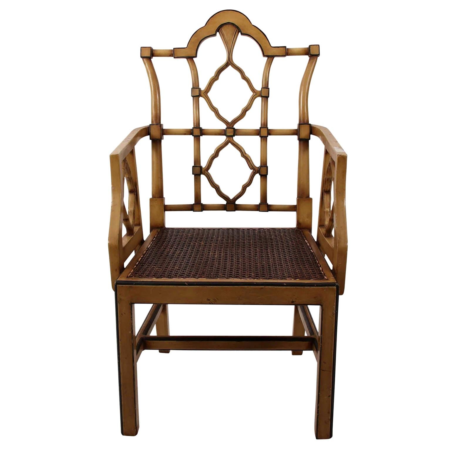 Beige Painted Chinese Chippendale Style Armchair For Sale