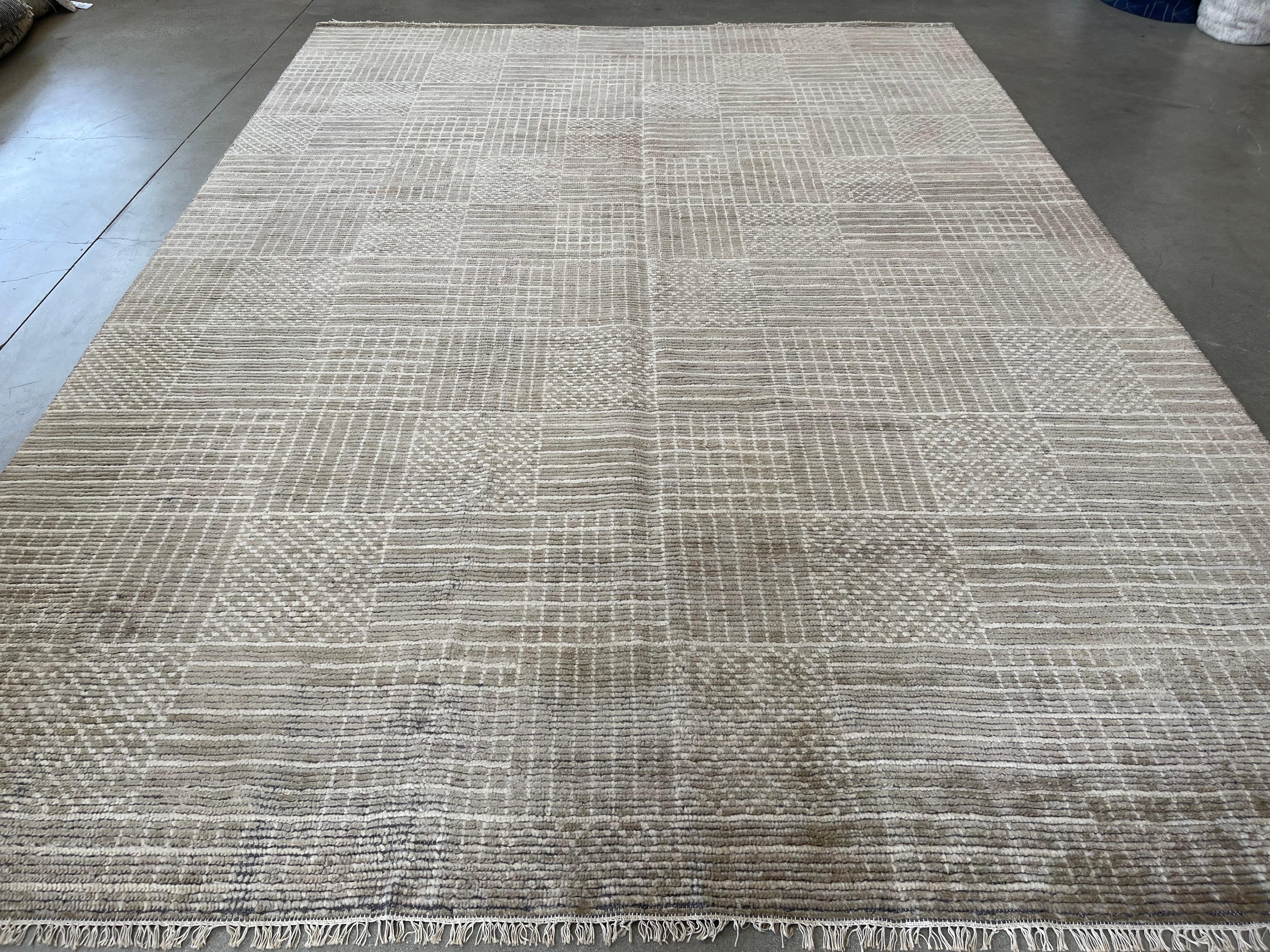 Hand-Knotted Beige Patchwork Design Area Rug For Sale