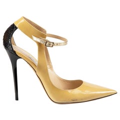 Beige Patent Leather Snakeskin Panel Heels Size IT 38.5