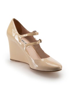 Beige Patent Mary Jane Wedge Heels Size IT 38