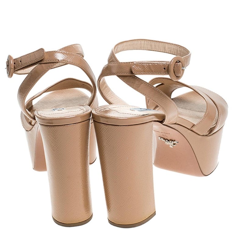 Beige ankle strap block heels Clearance