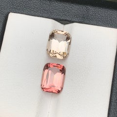 Beige & Peachy Pink Natural Tourmaline Loose Gemstone Reverse Pair 5 Ct Cushion