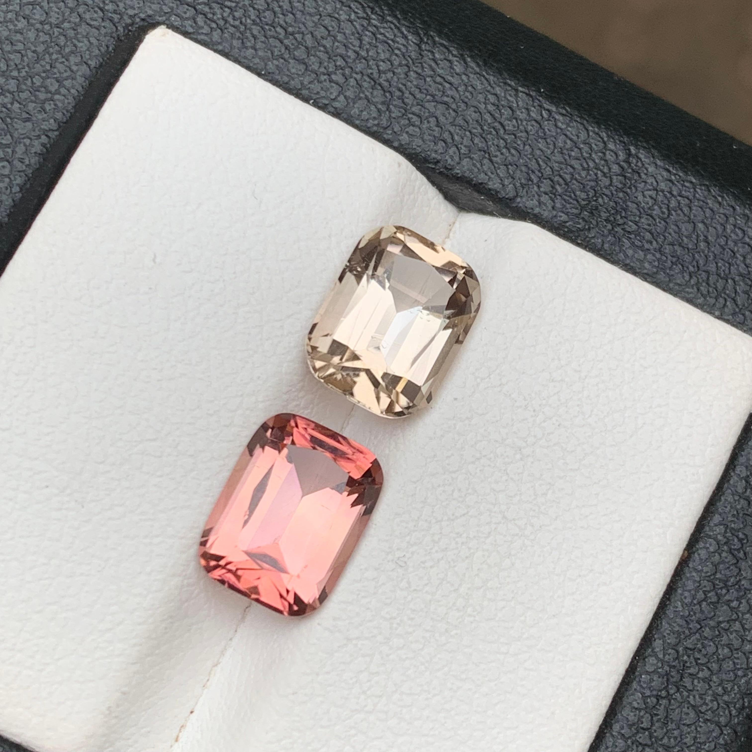 Taille coussin Beige & Peachy Pink Natural Tourmaline Loose Gemstone Reverse Pair 5 Ct Cushion en vente