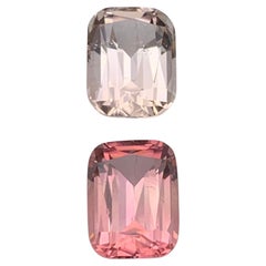 Beige & Peachy Pink Natural Tourmaline Loose Gemstone Reverse Pair 5 Ct Cushion