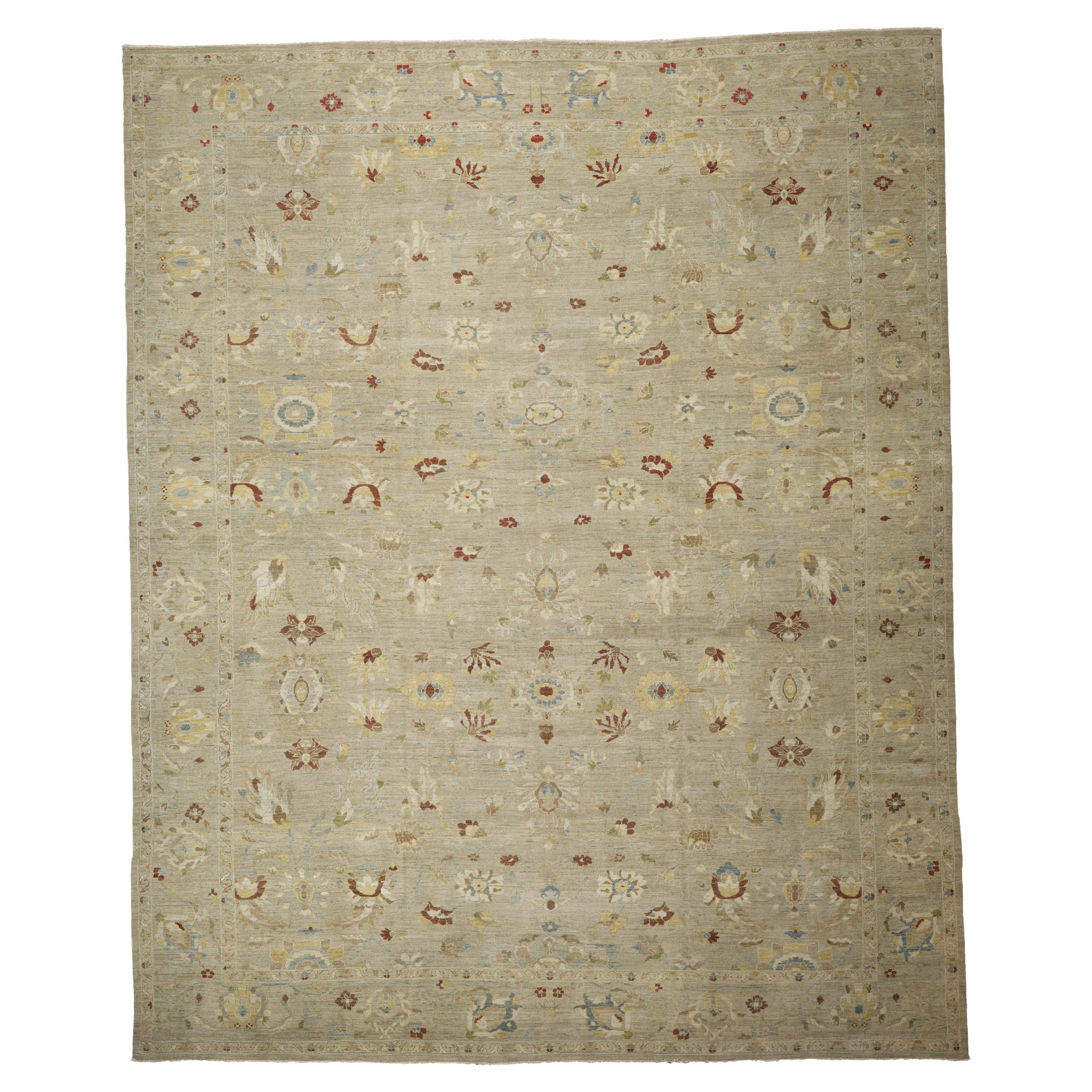 Beige Persische Wolle Hand geknüpft Teppich 16 ft x 19 ft, Übergröße, Sultanabad Rugs im Angebot