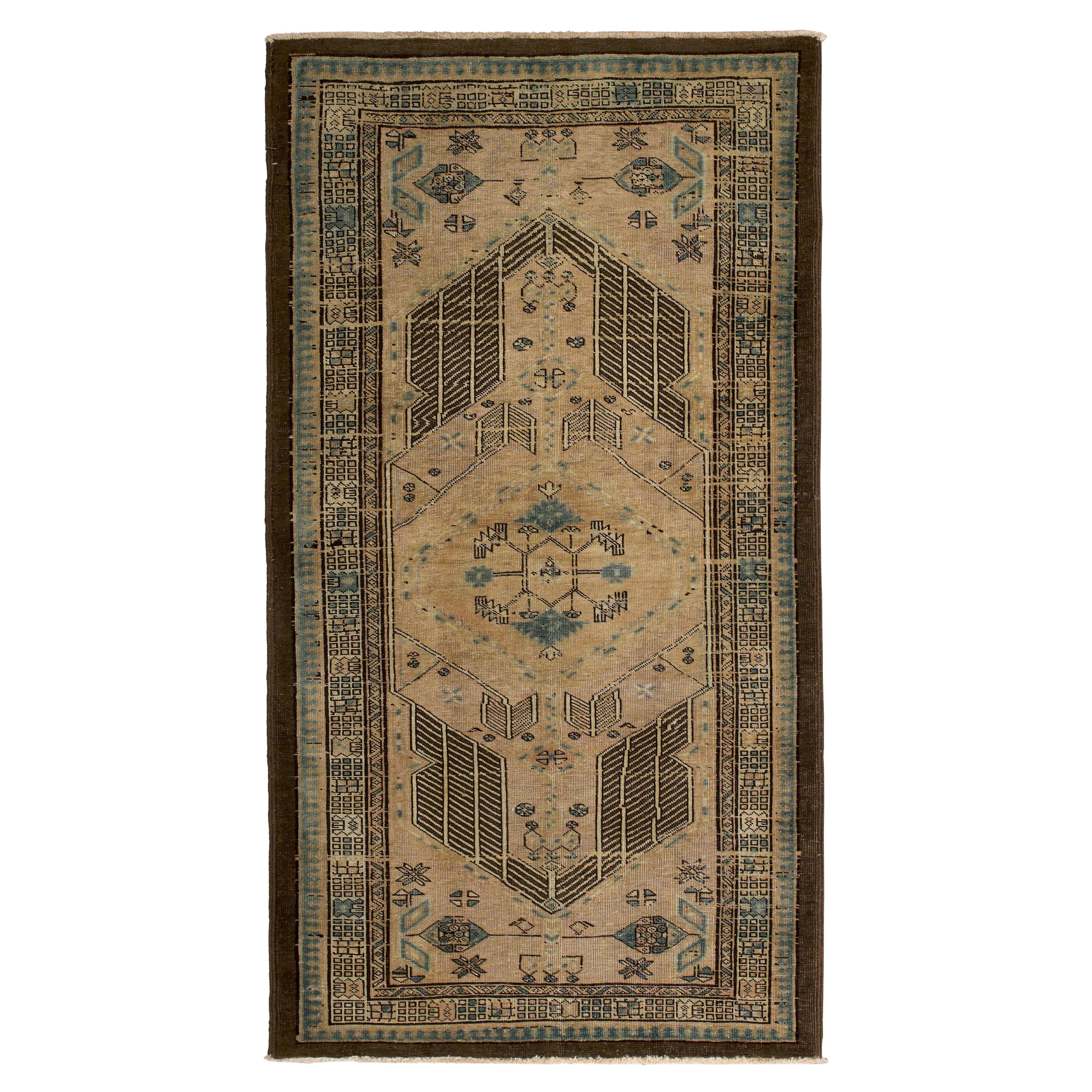 Beige Persian Wool Hand Knotted Rug 4 ft x 7 ft , Sarab Tribal Sentinel