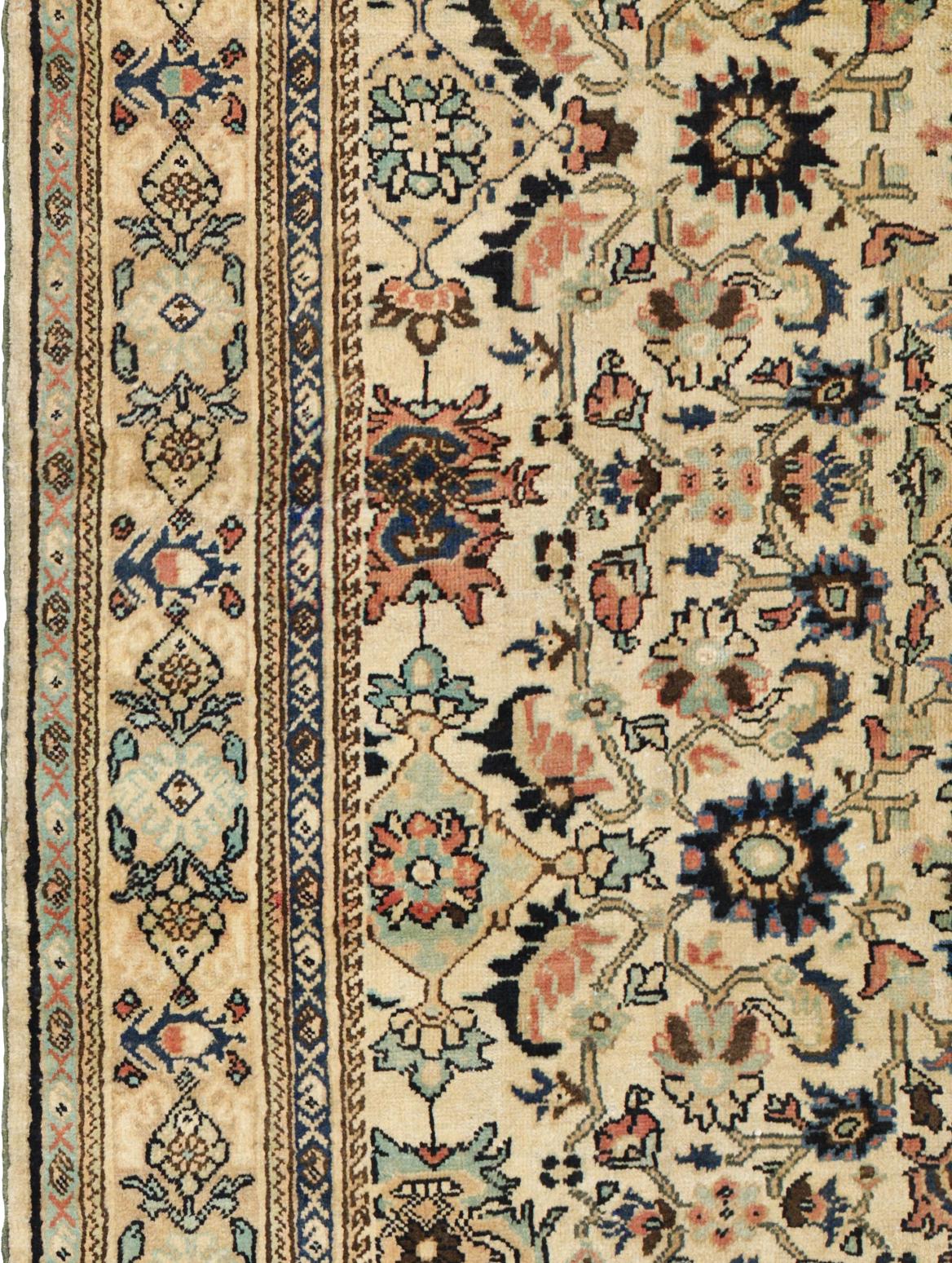 Beige Persian Wool Hand Knotted Rug 7 ft x 10 ft, Floral Harmony en Excelente estado para la venta en Dallas, TX