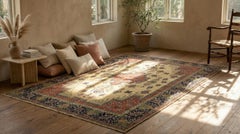 Beige Persian Wool Hand Knotted Rug 8 ft x 11 ft, Floral Harmony Reverie