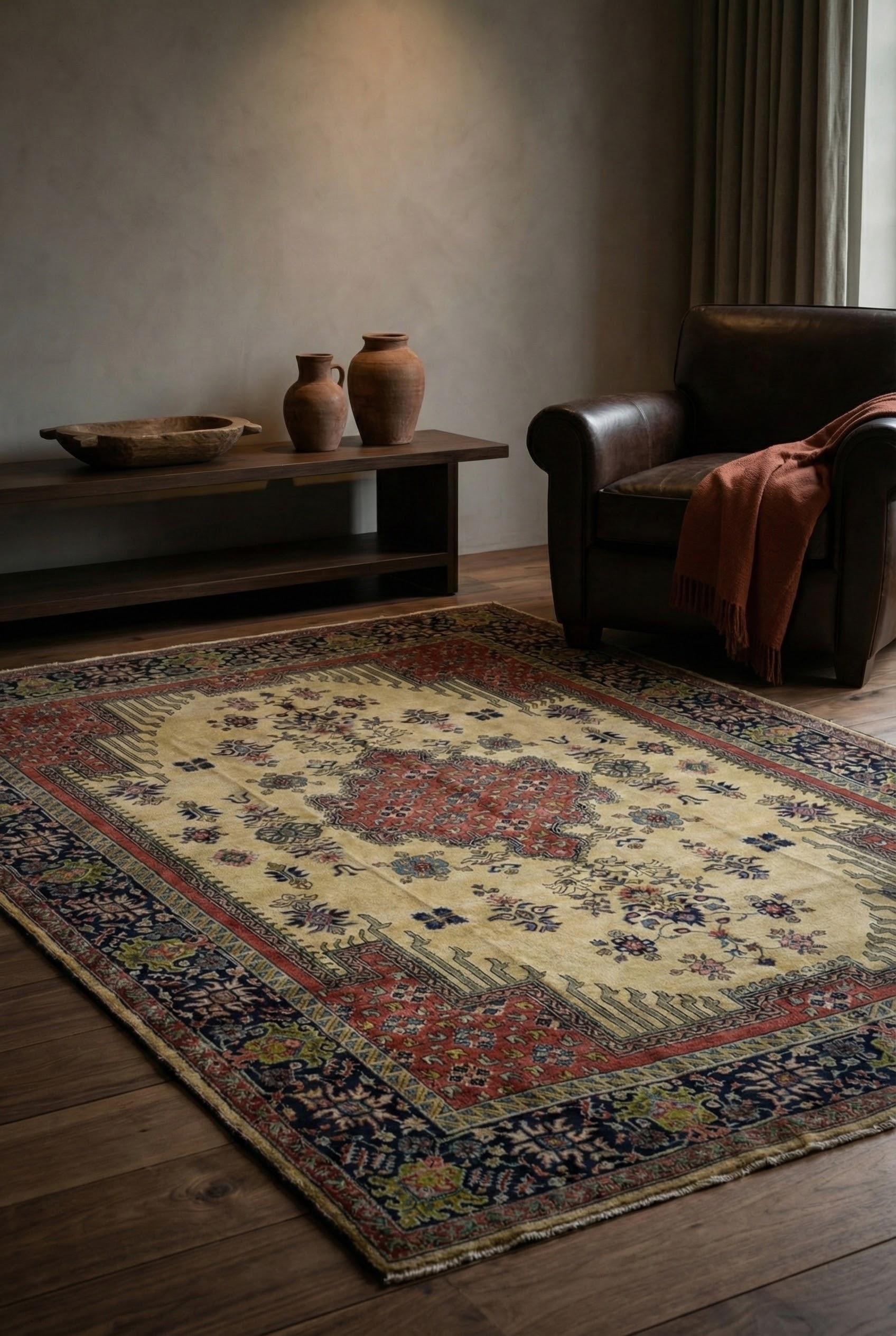 Tabriz Beige Persian Wool Hand Knotted Rug 8 ft x 11 ft, Floral Harmony Reverie in vendita