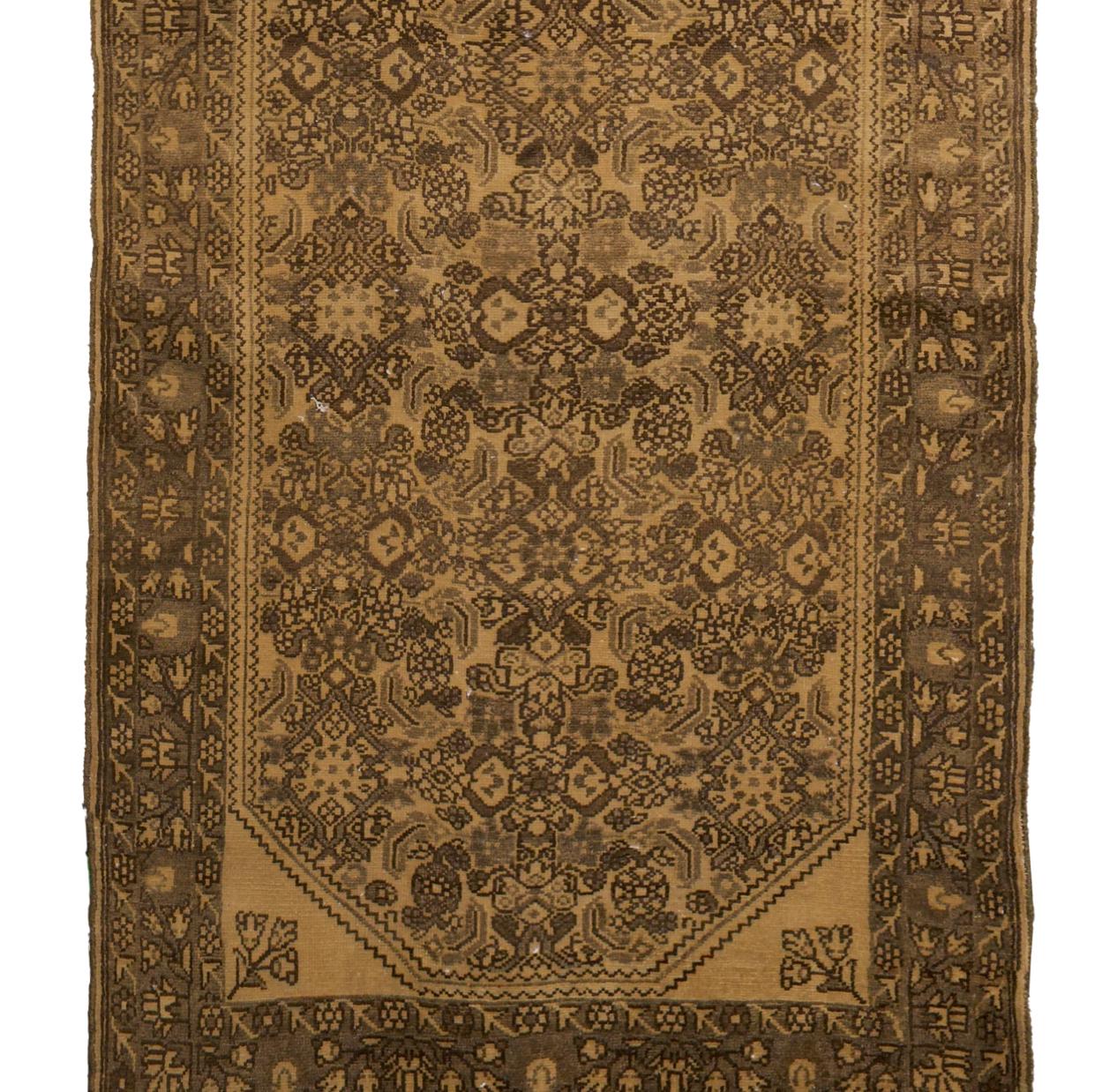 Fin du XIXe siècle Beige Persian Wool Hand Knotted Runner 3 ft x 10 ft , Khaki Garden Tapestry en vente