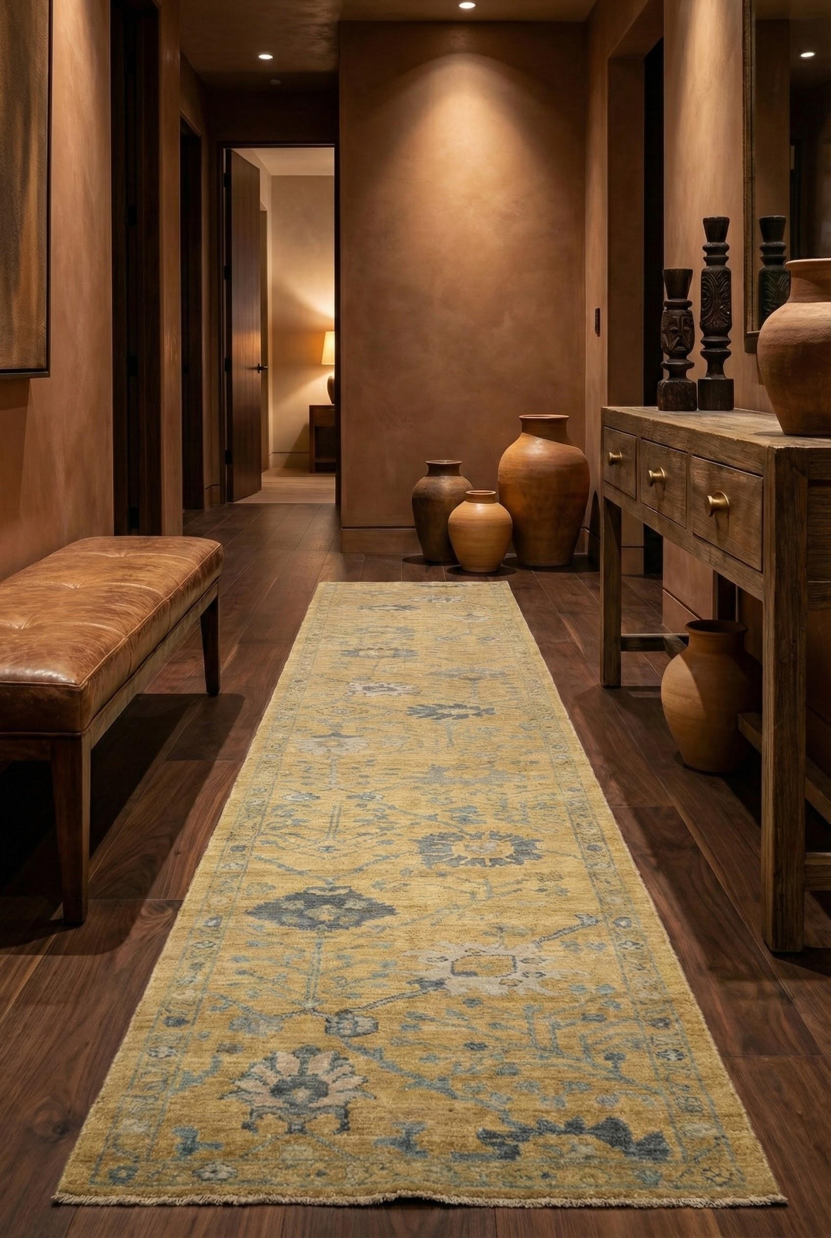 Oushak Runner beige in lana persiana annodata a mano 3 ft x 18 ft , Gallery per il corridoio in vendita