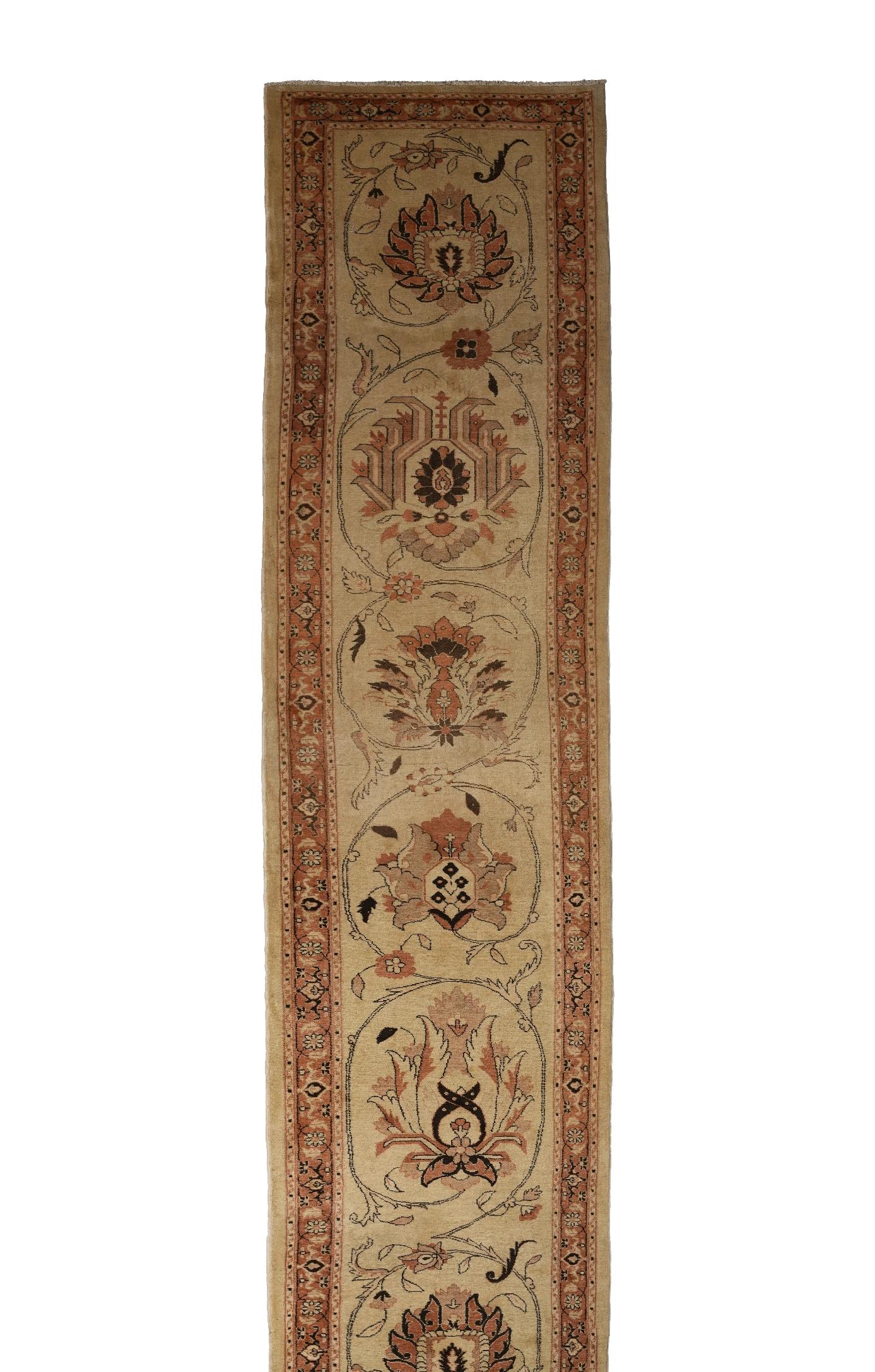 Persiano Beige Persian Wool Hand Knotted Runner 3 ft x 23 ft , Desert Medallion Elegance in vendita