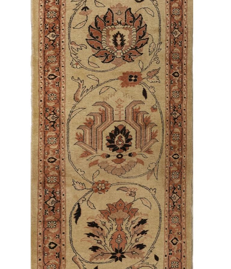 Lana Beige Persian Wool Hand Knotted Runner 3 ft x 23 ft , Desert Medallion Elegance in vendita