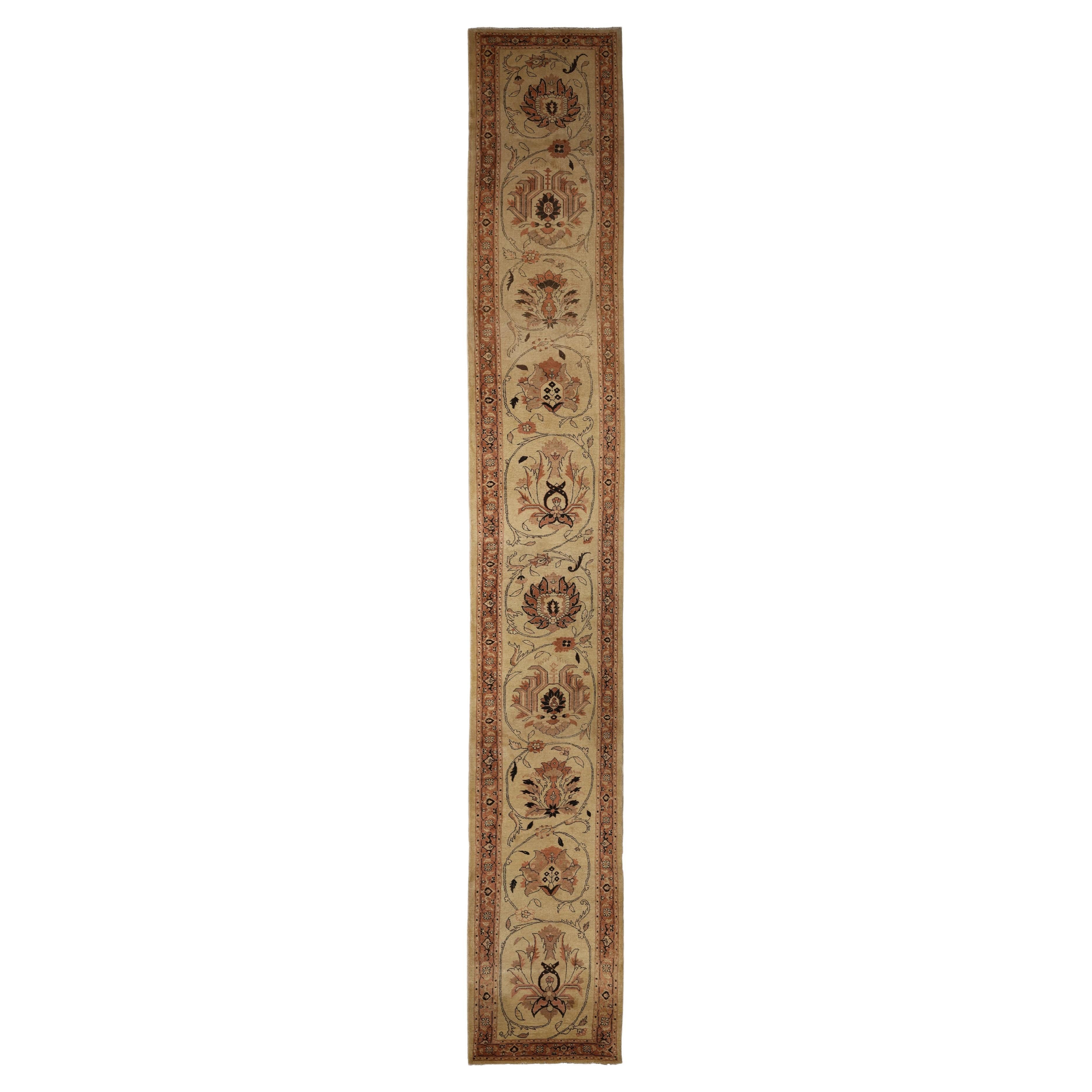 Beige Persian Wool Hand Knotted Runner 3 ft x 23 ft , Desert Medallion Elegance