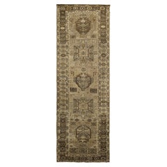 Beige Persian Wool Hand Knotted Runner 3 ft x 9 ft , Neutral Cartouche Passage