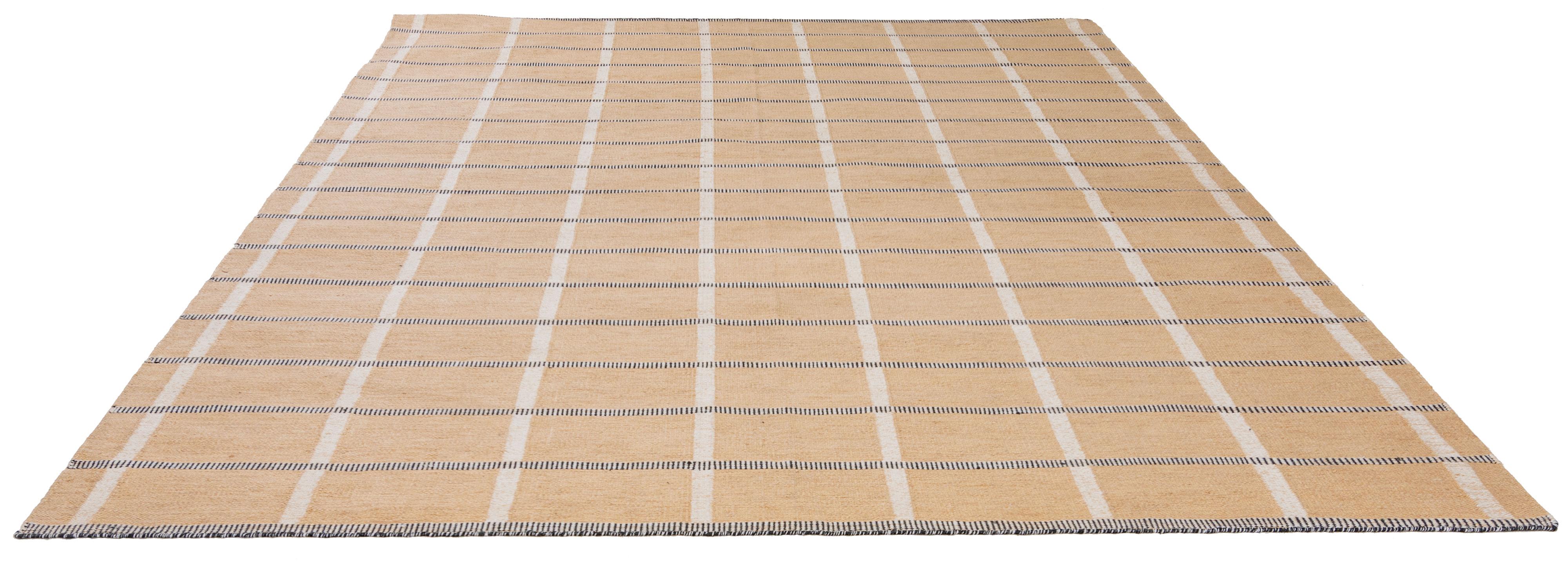 Alfombra de exterior de cuadros beige para interior, 9' x 12 Indio en venta