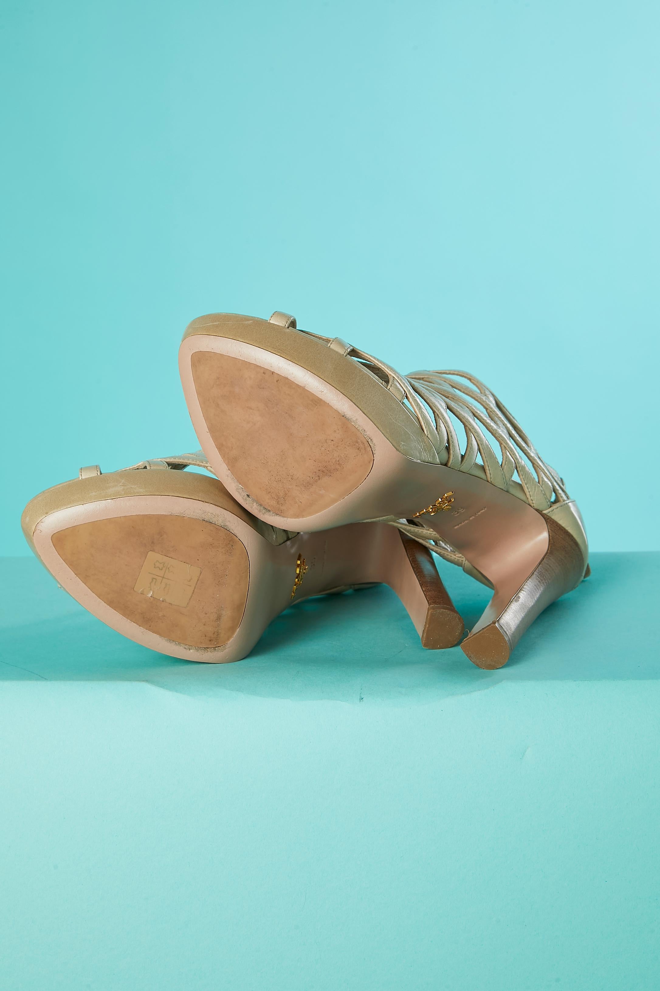 Beige plateform multi-straps open-toe leather sandals Prada  For Sale 1