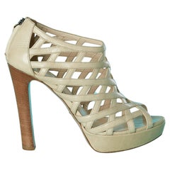 Beige plateform multi-straps open-toe leather sandals Prada
