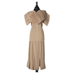 Beige pleated top and skirt Issey Miyake