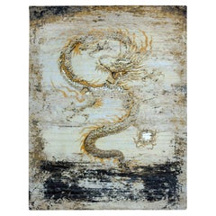 Beige Pure Wool Retro Chinese Inspired Dragon Design Hand Knotted Rug 8'x10'4"