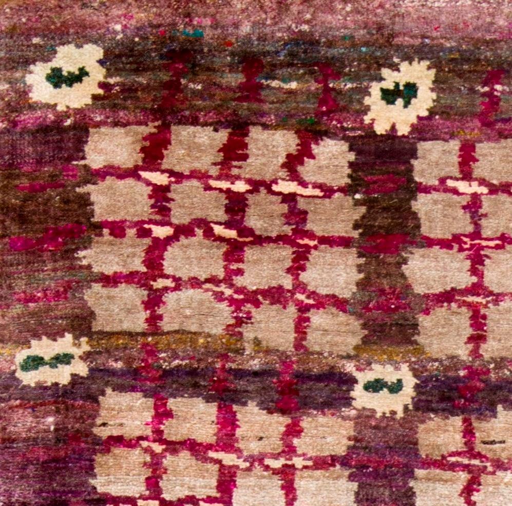 Contemporary Beige Purple Magenta Green Transitional Natural Silk Hand-Knotted Rug in Stock For Sale