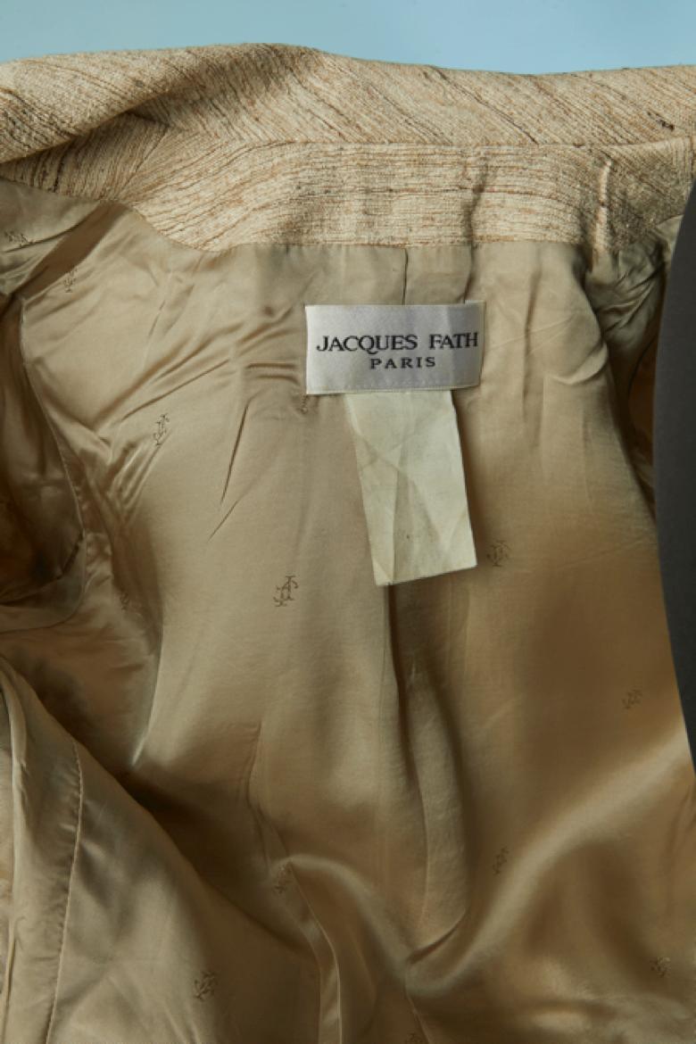 Abito con gonna in seta grezza beige con inserto in pizzo Jacques Fath in vendita 4