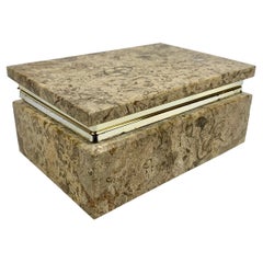 Rectangular Form Silvered Hinged Natural Stone Box with Lid 