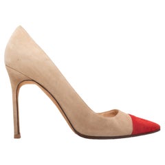Beige 
Red Manolo Blahnik Suede Pointed Cap-Toe Pumps Size 40
