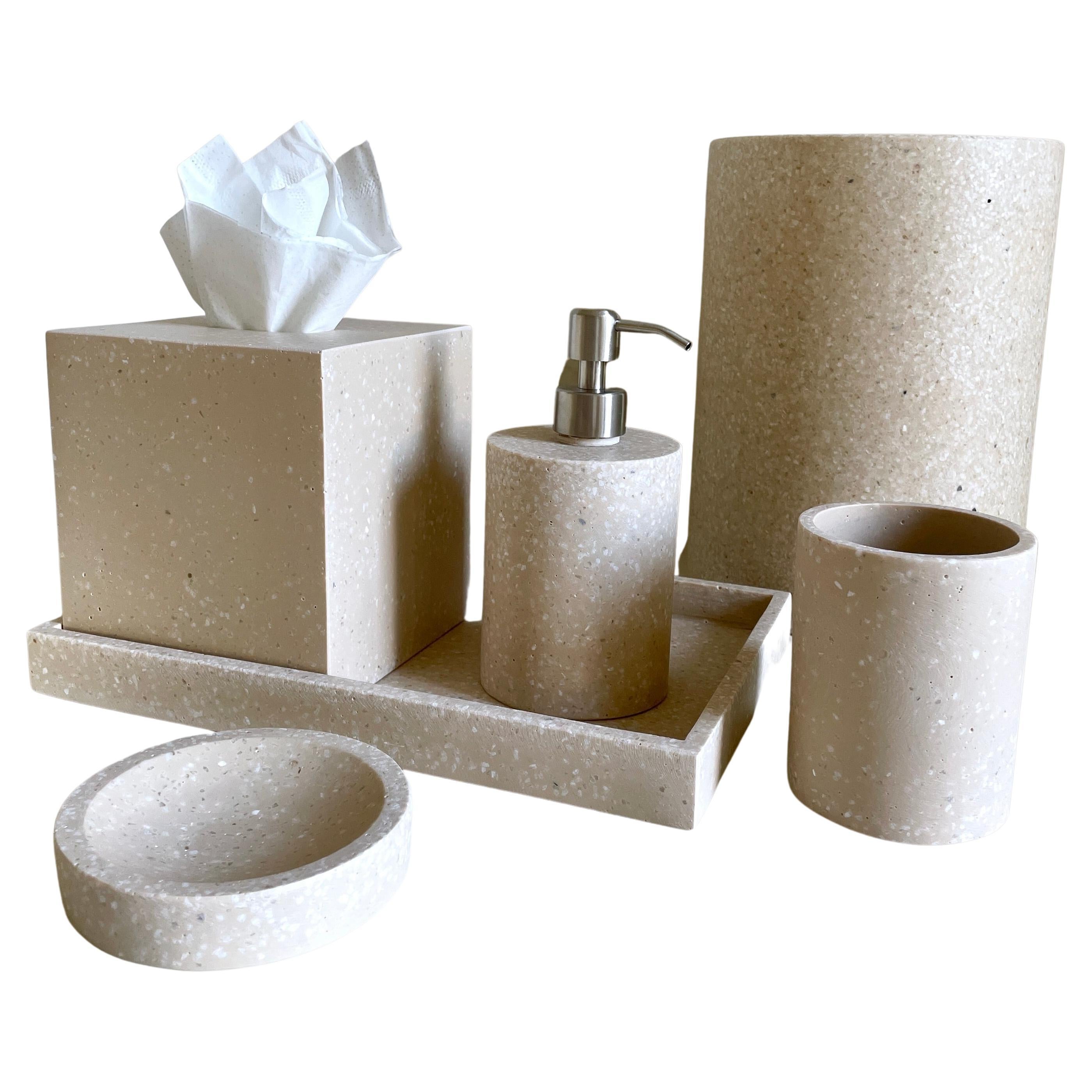  Beige Resin Terrazo Bathroom Set by Paola Valle For Sale