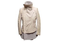 Beige Rick Owens Leather & Wool Layered Moto Jacket Size US 12