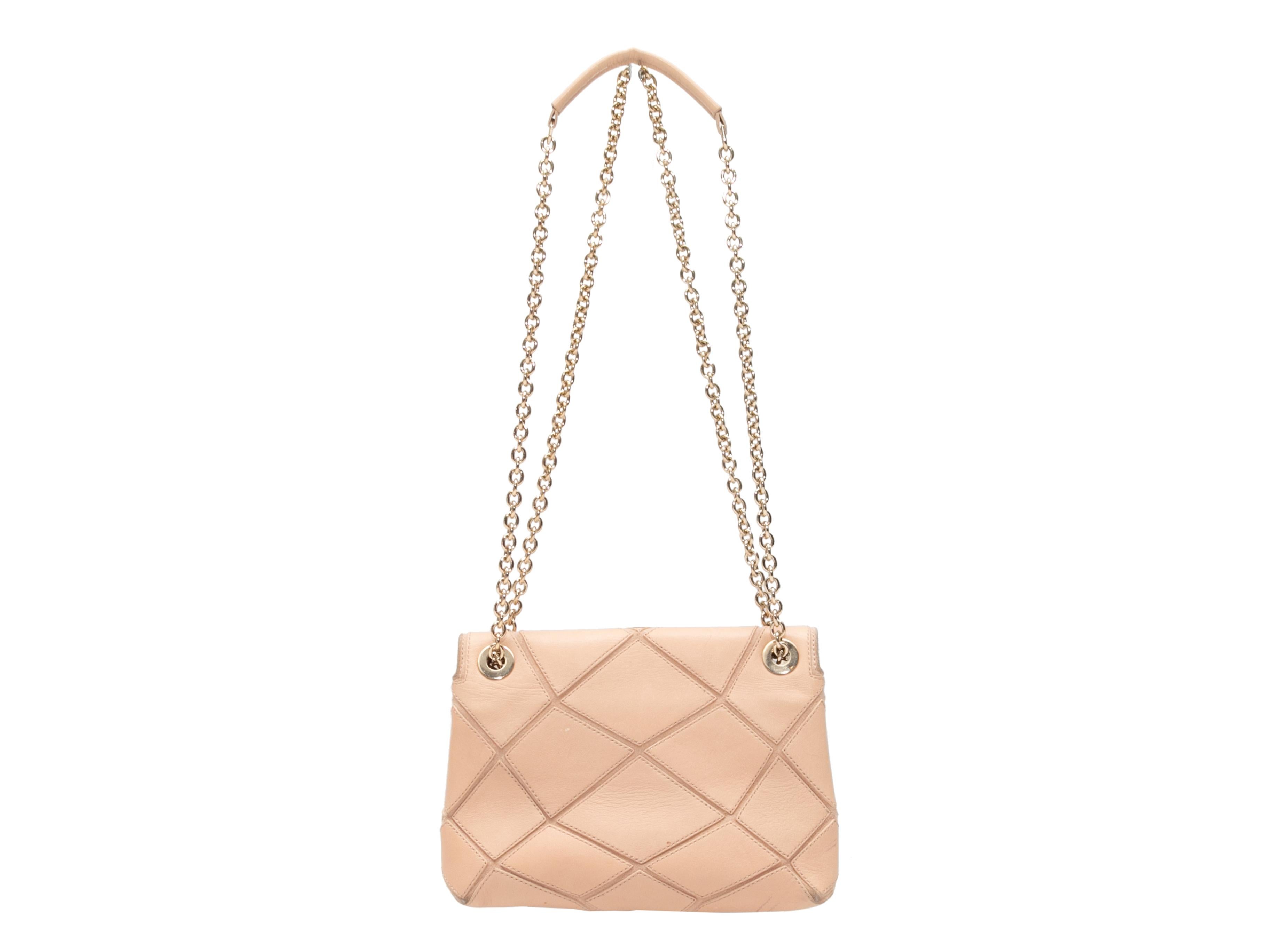 Beige Roger Vivier Geometric Patterned Crossbody Bag. This crossbody bag features a leather body, gold-tone hardware, dual chain-link and leather shoulder straps, and a front flap closure. 7.5