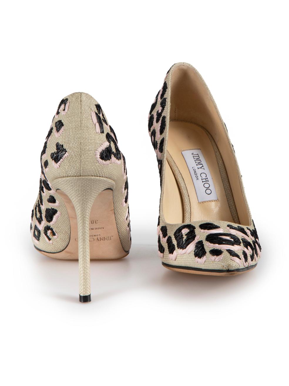 Beige Romy 100 Embroidered Leopard Print Pumps Size IT 38.5 In Good Condition For Sale In London, GB