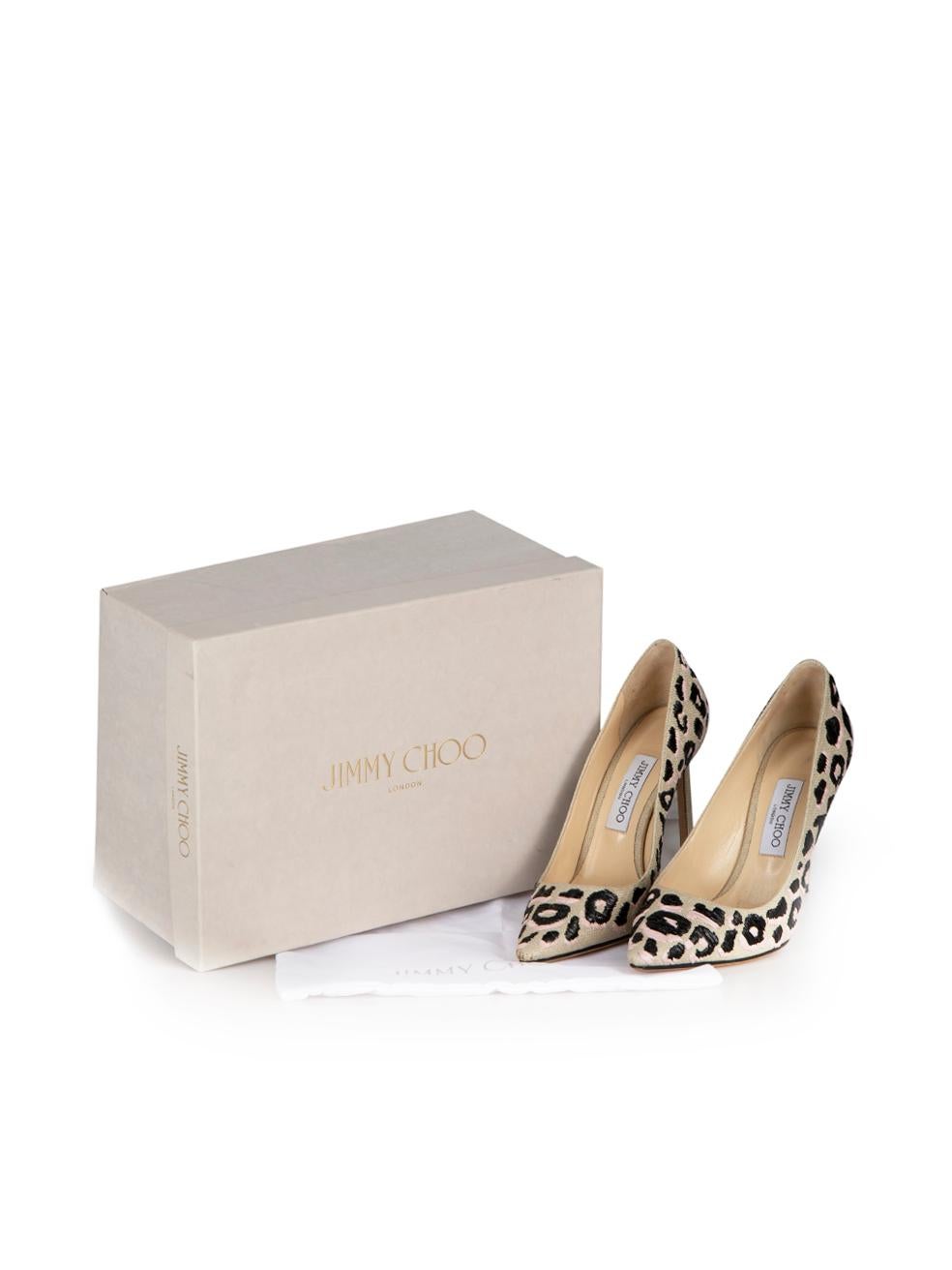 Beige Romy 100 Embroidered Leopard Print Pumps Size IT 38.5 For Sale 1
