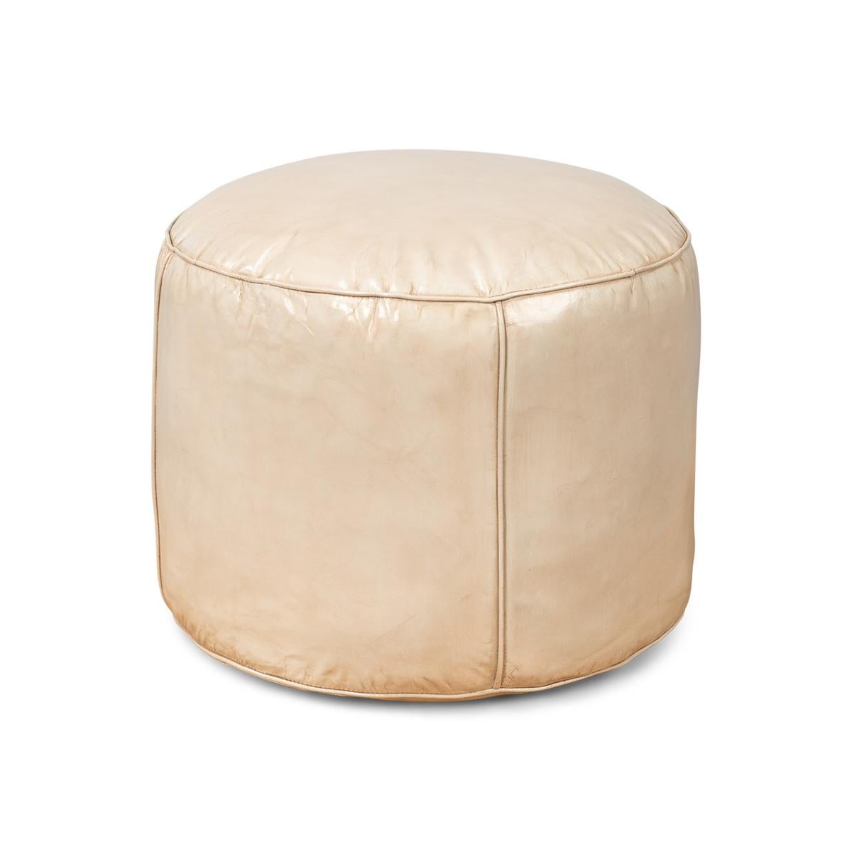 Modern Beige Round Leather Stool For Sale