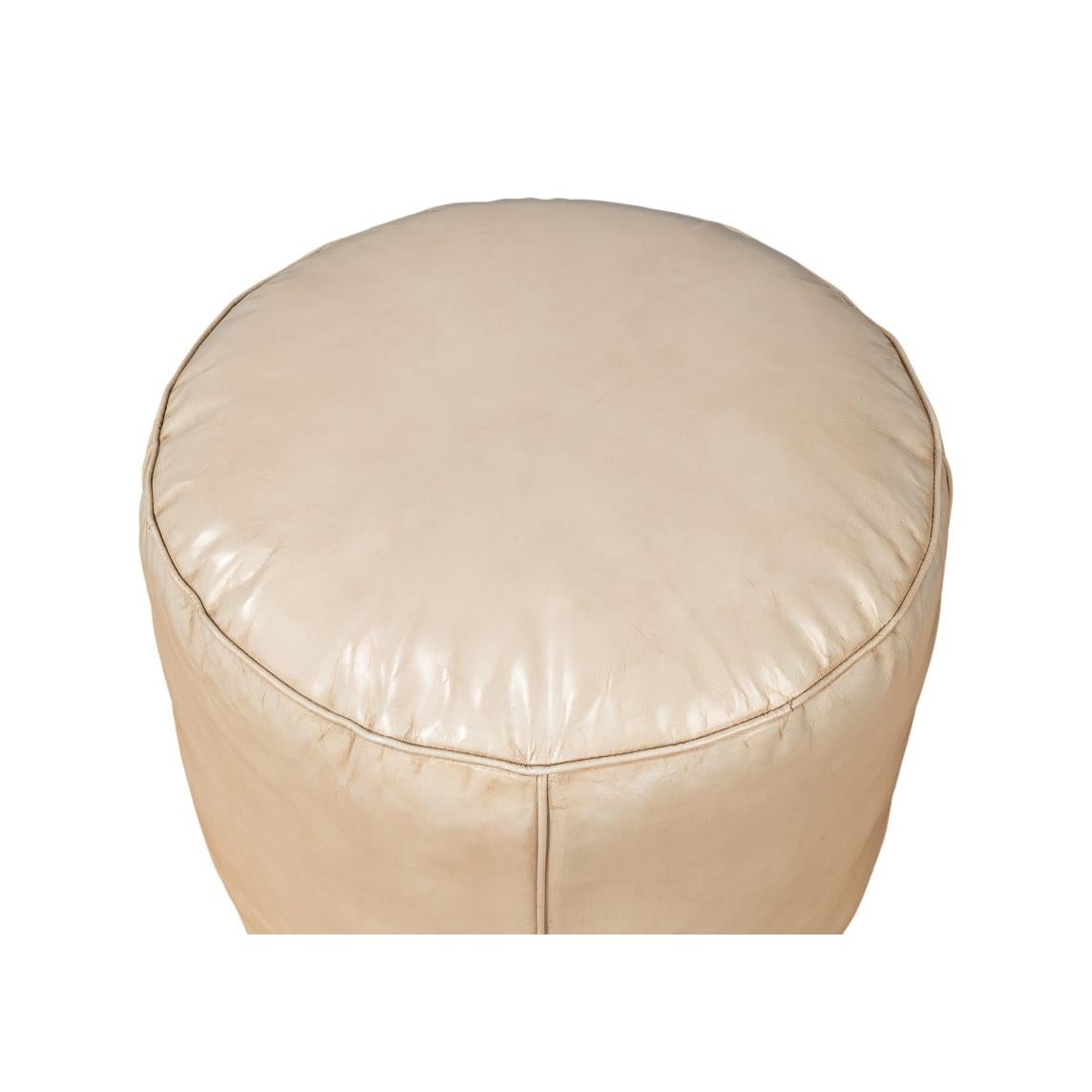 Asian Beige Round Leather Stool For Sale