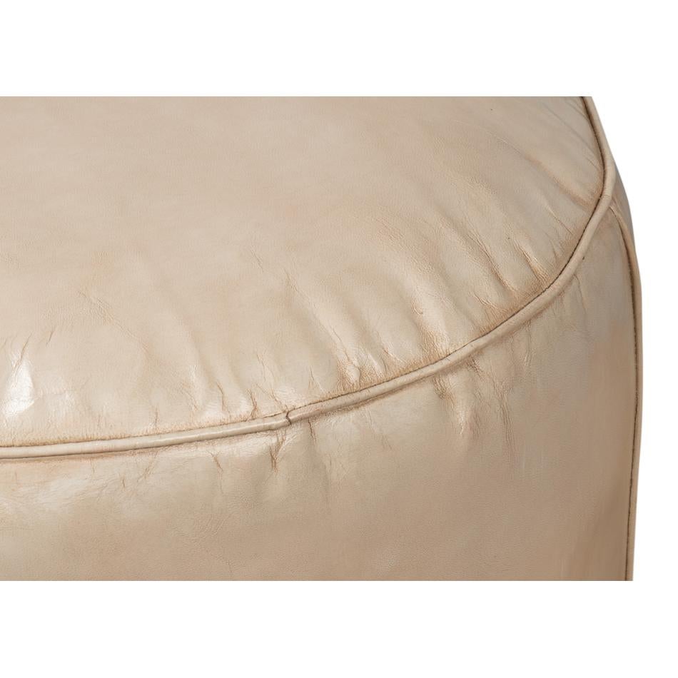 Beige Round Leather Stool In New Condition For Sale In Westwood, NJ