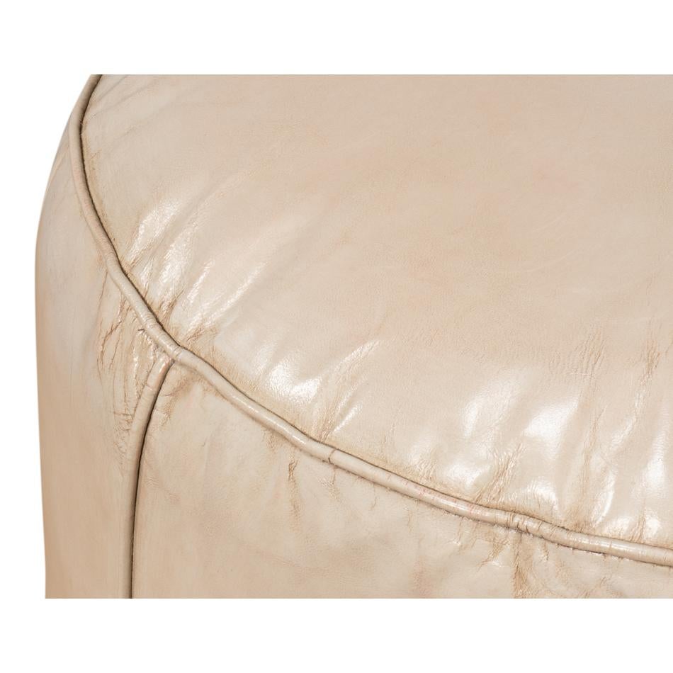 Contemporary Beige Round Leather Stool For Sale