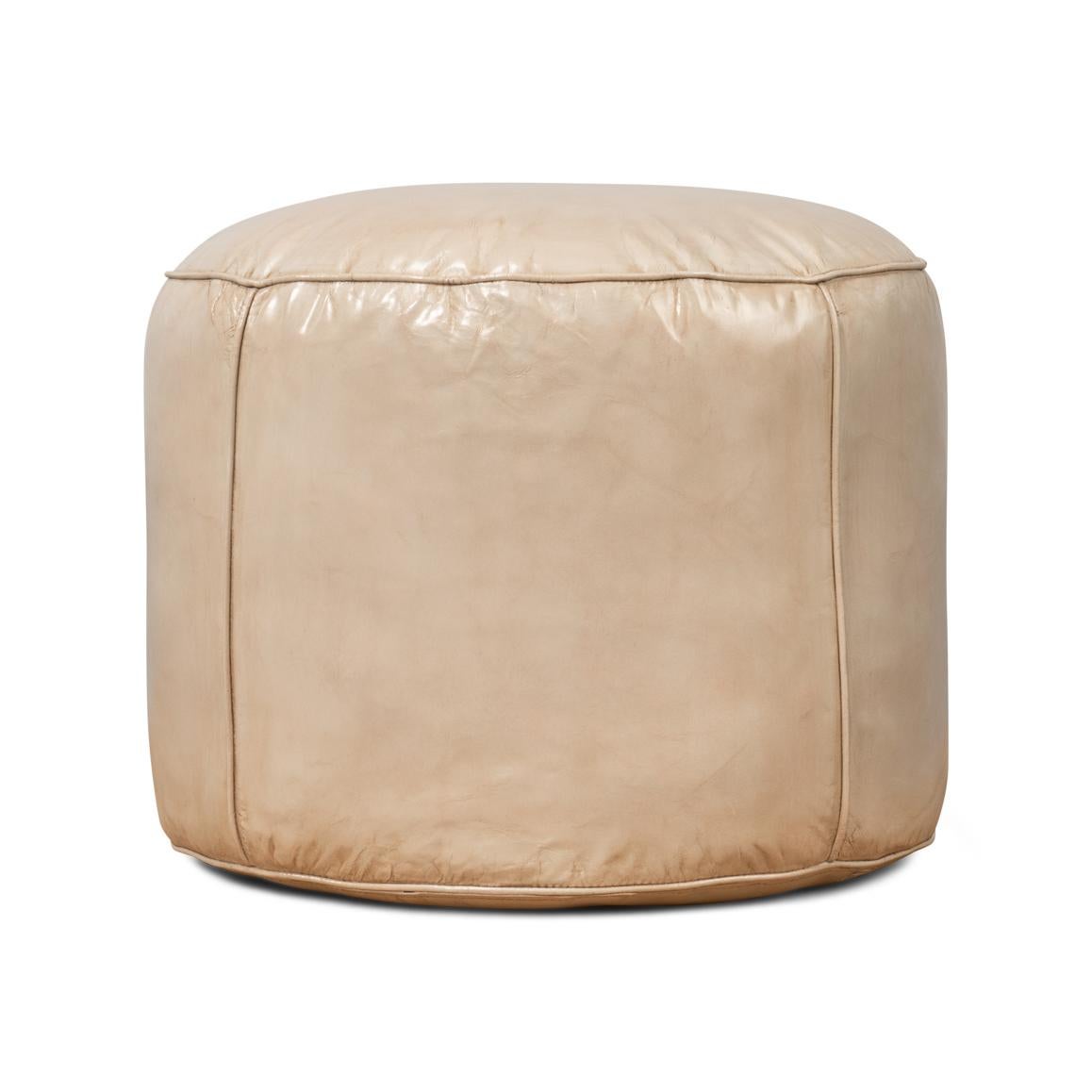 Beige Round Leather Stool For Sale 1