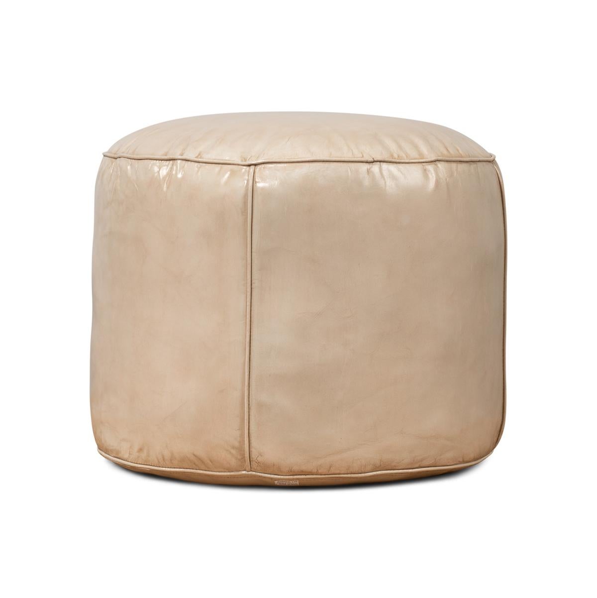Beige Round Leather Stool For Sale 2