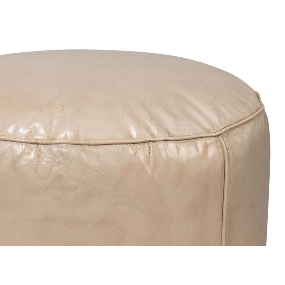Beige Round Leather Stool For Sale 3